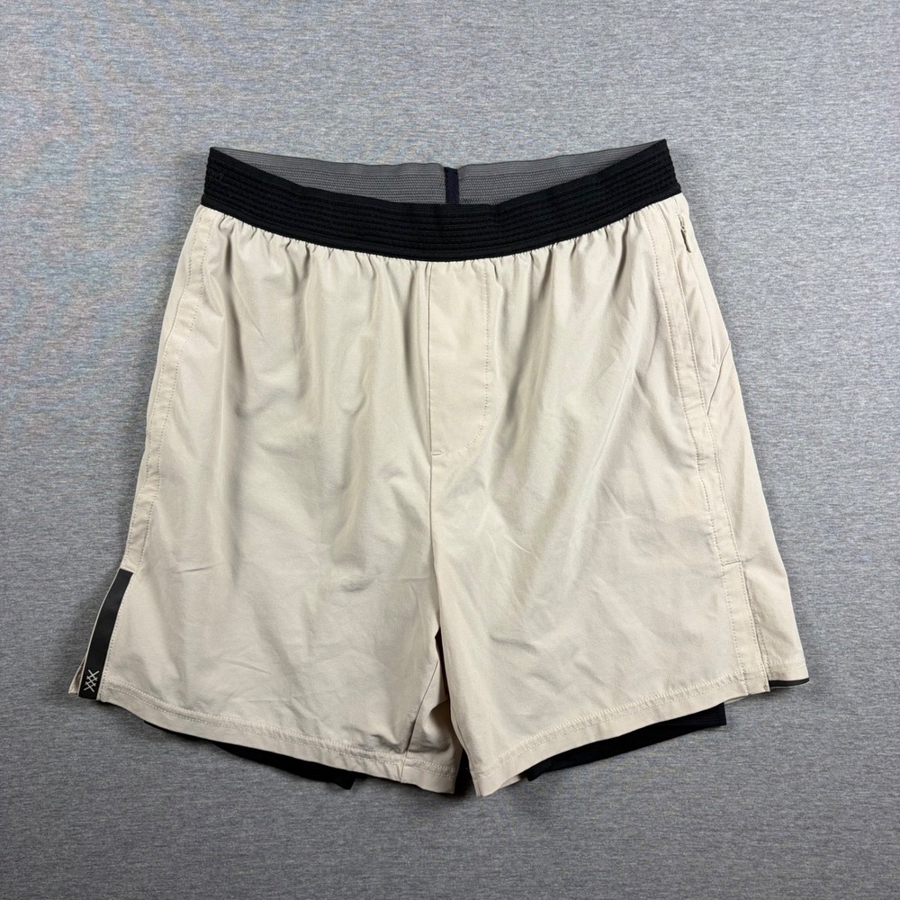 Rhone Mako Tech Shorts Small Tan 2-in-1 Athletic Running Gym Workout